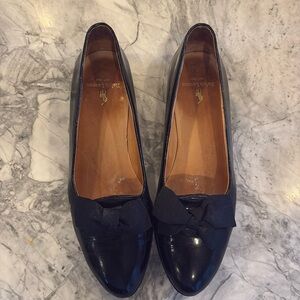 90s Vintage Ralph Lauren Black Leather Grosgrain Ribbon Bow Flats size 8.5